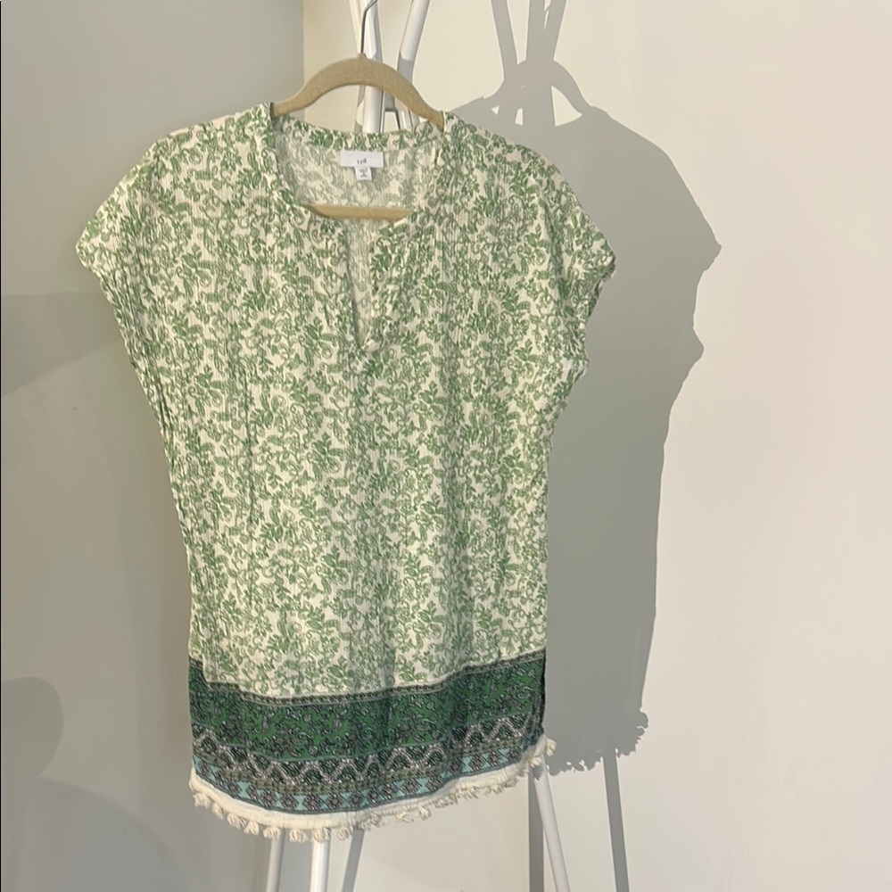J. Jill Green Graphic Cap Sleeve Blouse